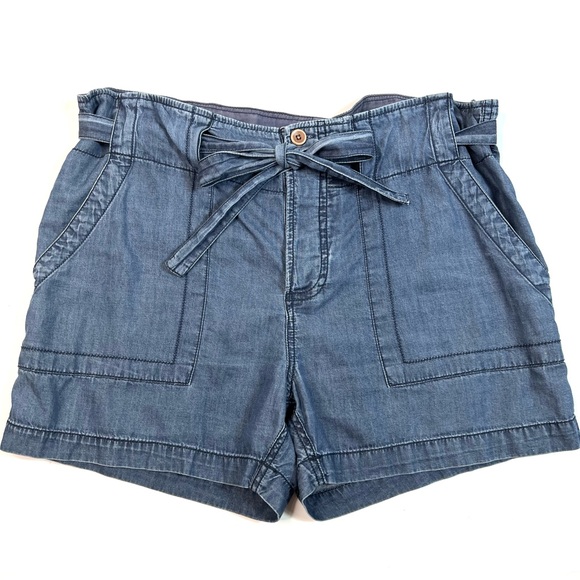 Ulla Johnson Gavin Chambray Belted Tie Shorts Blue Size 4 - Picture 1 of 6